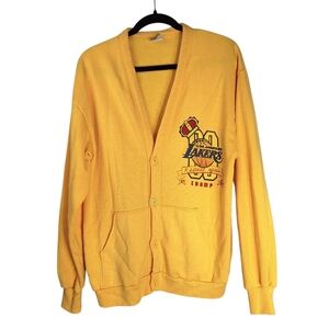 Vintage 80s Los Angeles Lakers Repeat Champions Cardigan Sweater Sz Medium